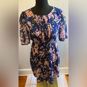 Paper Plane London Romantic Garden Floral Peasant Style Design Lined Dress (S)